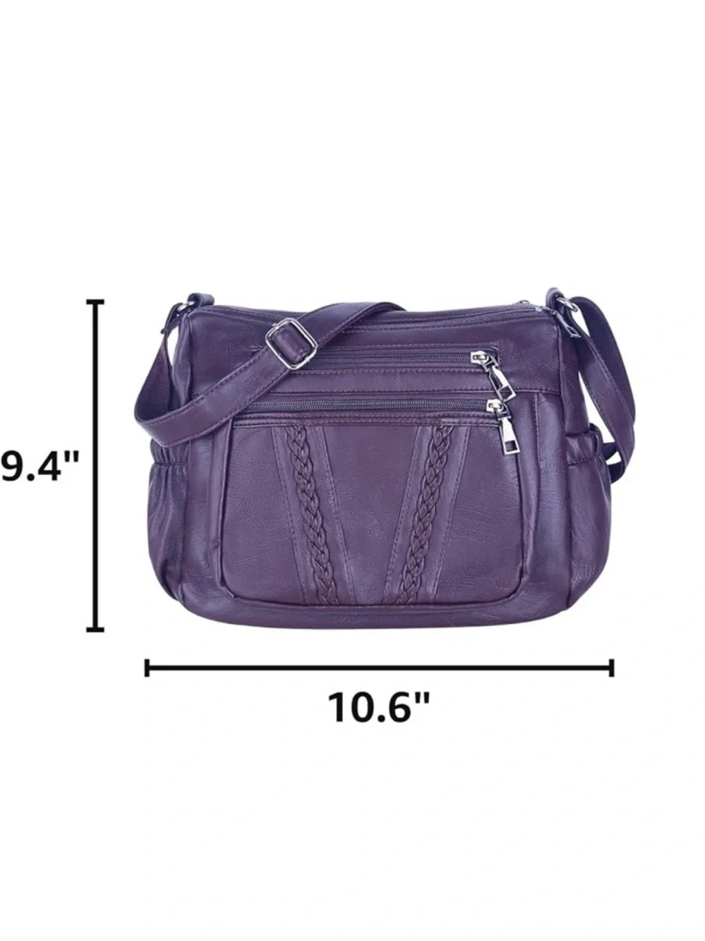 ELDA Purple Faux Leather Multi-Pocket Crossbody Bag Shoulder Purse